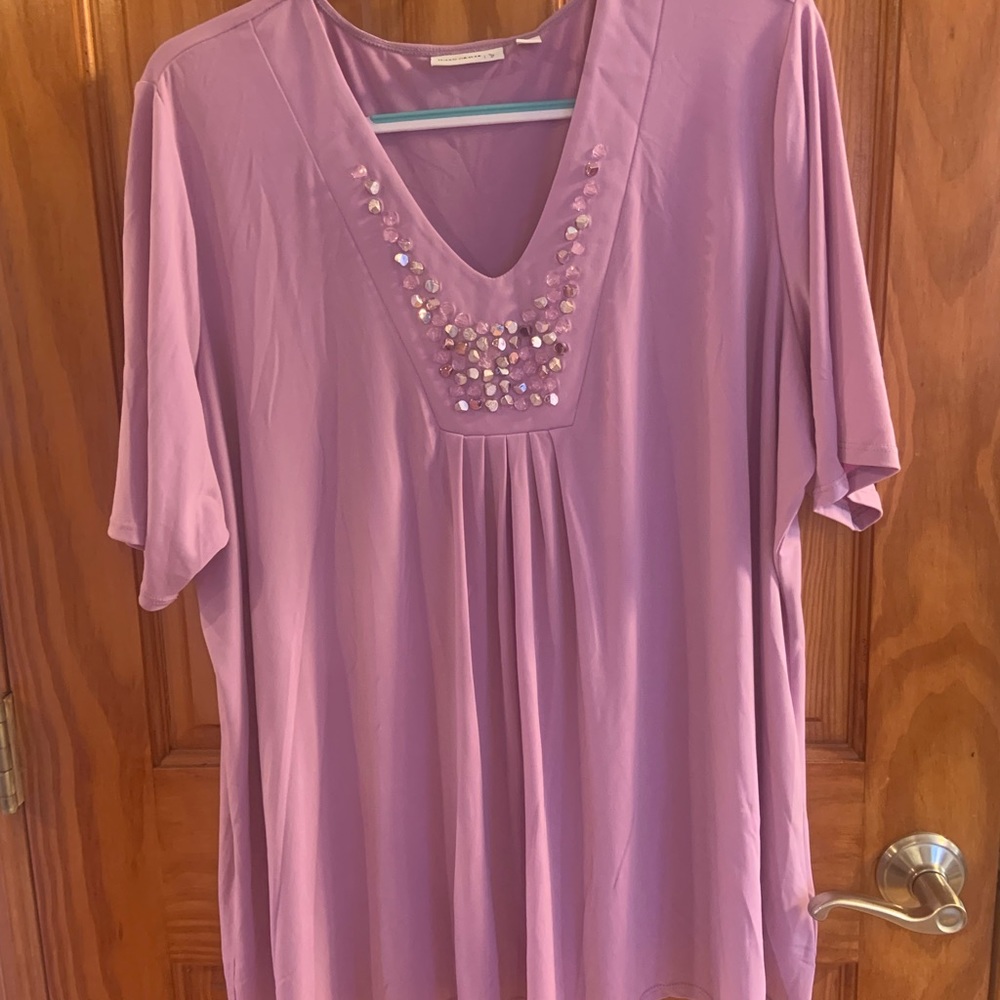 Susan Graver Size 2X Pink Short Sleeve